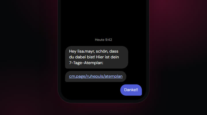 Handy-Bildschirm: automatische Direktnachricht mit Link zum Freebie